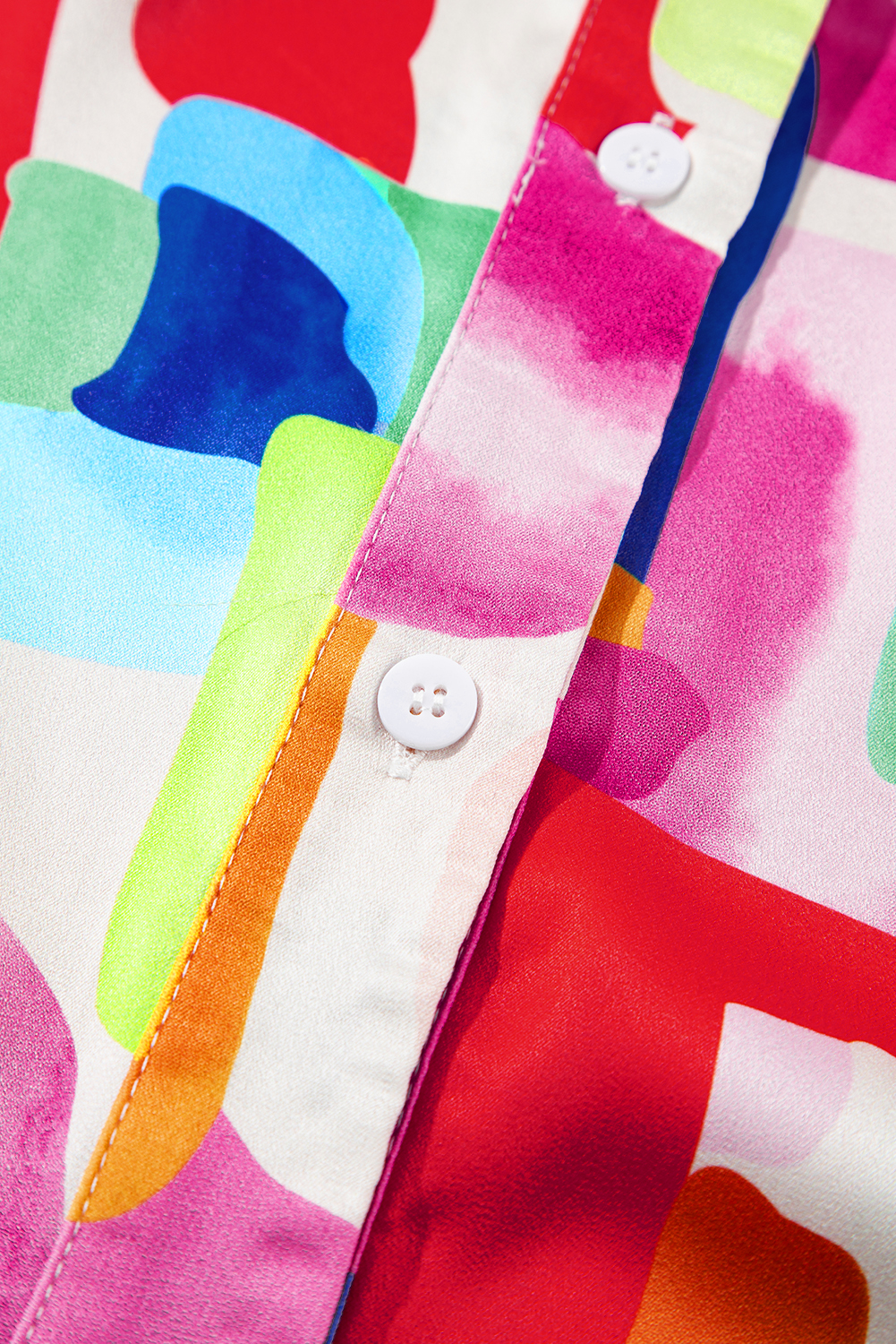 Plus Size Colorful Brush Stroke Printed  Button Split Neck Blouse