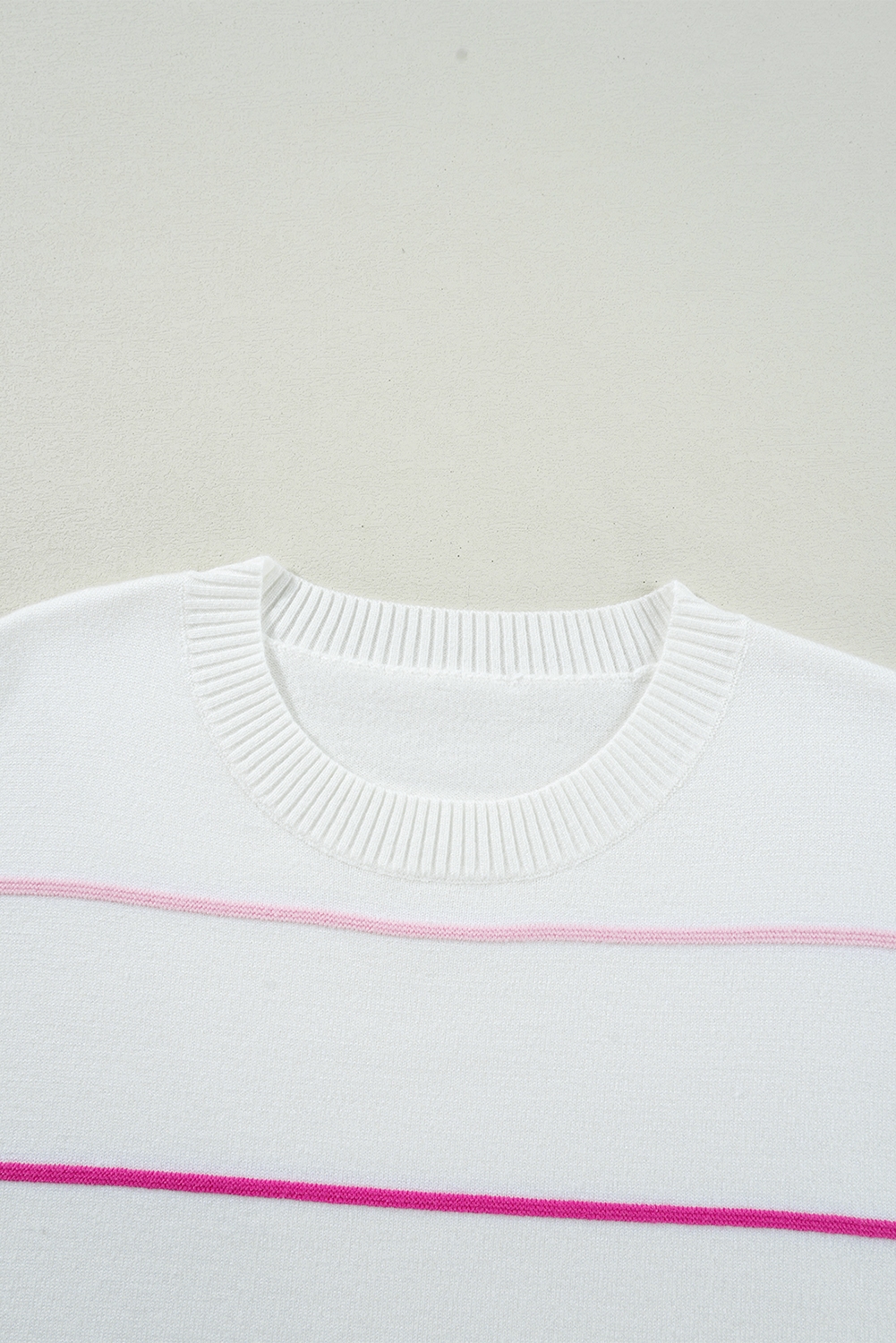 White Colorblock Striped Half Sleeve Drop Shoulder Sweater