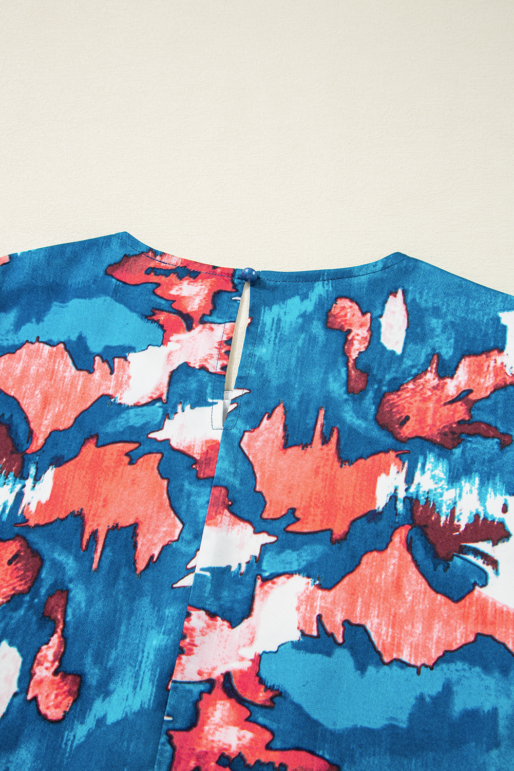 Plus Size Blue Abstract Print Shirred Ruffled Short Sleeve Tiered  Mini Dress