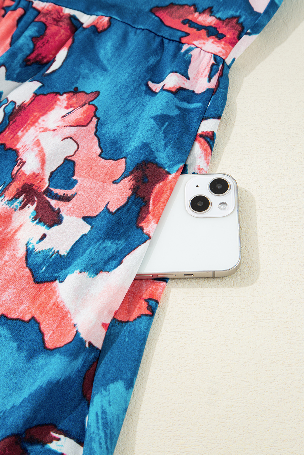 Plus Size Blue Abstract Print Shirred Ruffled Short Sleeve Tiered  Mini Dress