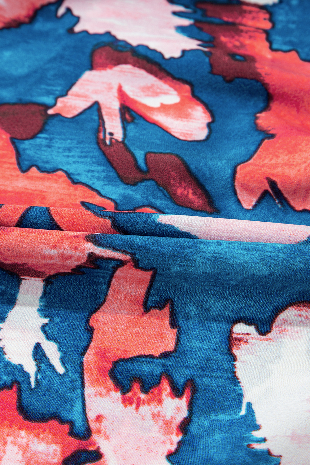 Plus Size Blue Abstract Print Shirred Ruffled Short Sleeve Tiered  Mini Dress