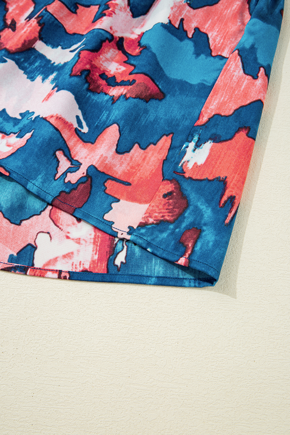 Plus Size Blue Abstract Print Shirred Ruffled Short Sleeve Tiered  Mini Dress