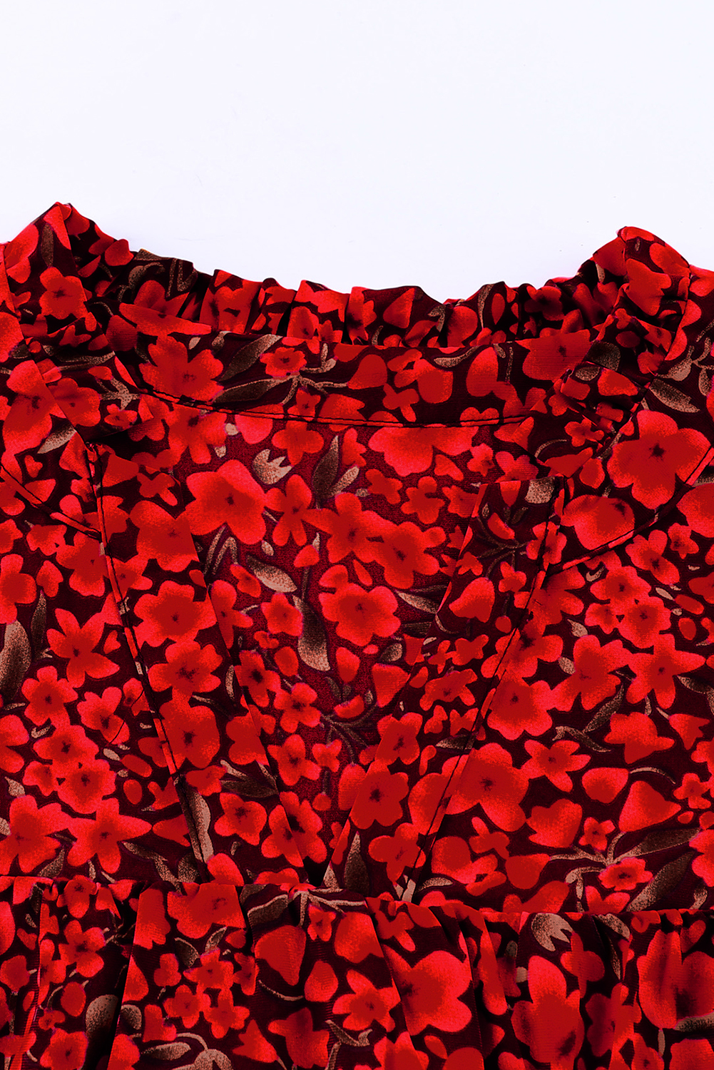 Plus Size Fiery Red Rose Floral Print Ruffle Sleeve  Shift Top