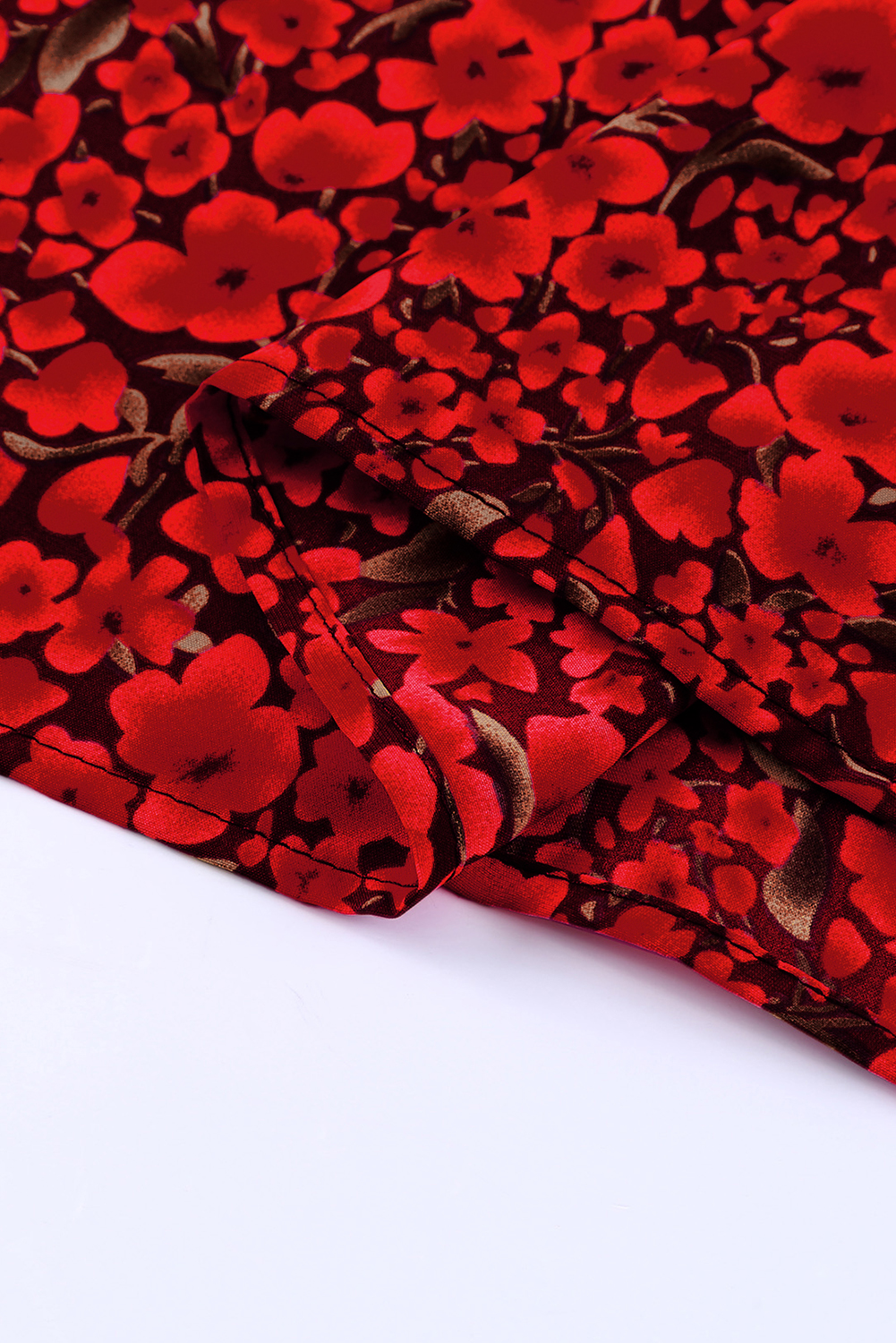 Plus Size Fiery Red Rose Floral Print Ruffle Sleeve  Shift Top