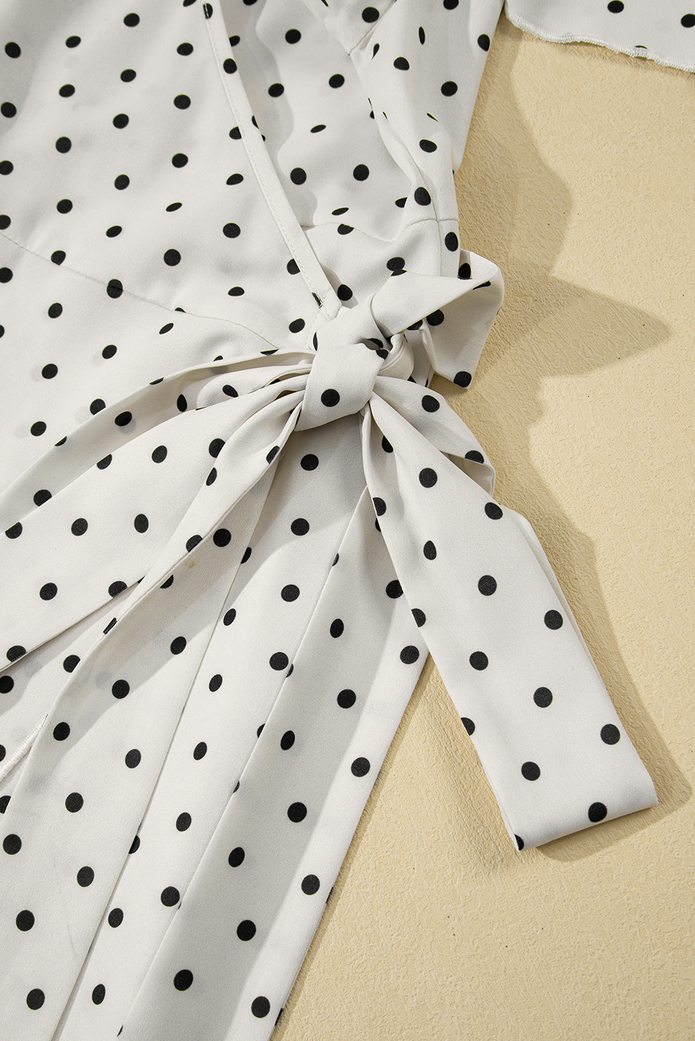 Plus Size Khaki Polka Dot Surplice V Neck Tied Waist Flutter Sleeve Flowy  Midi Dress