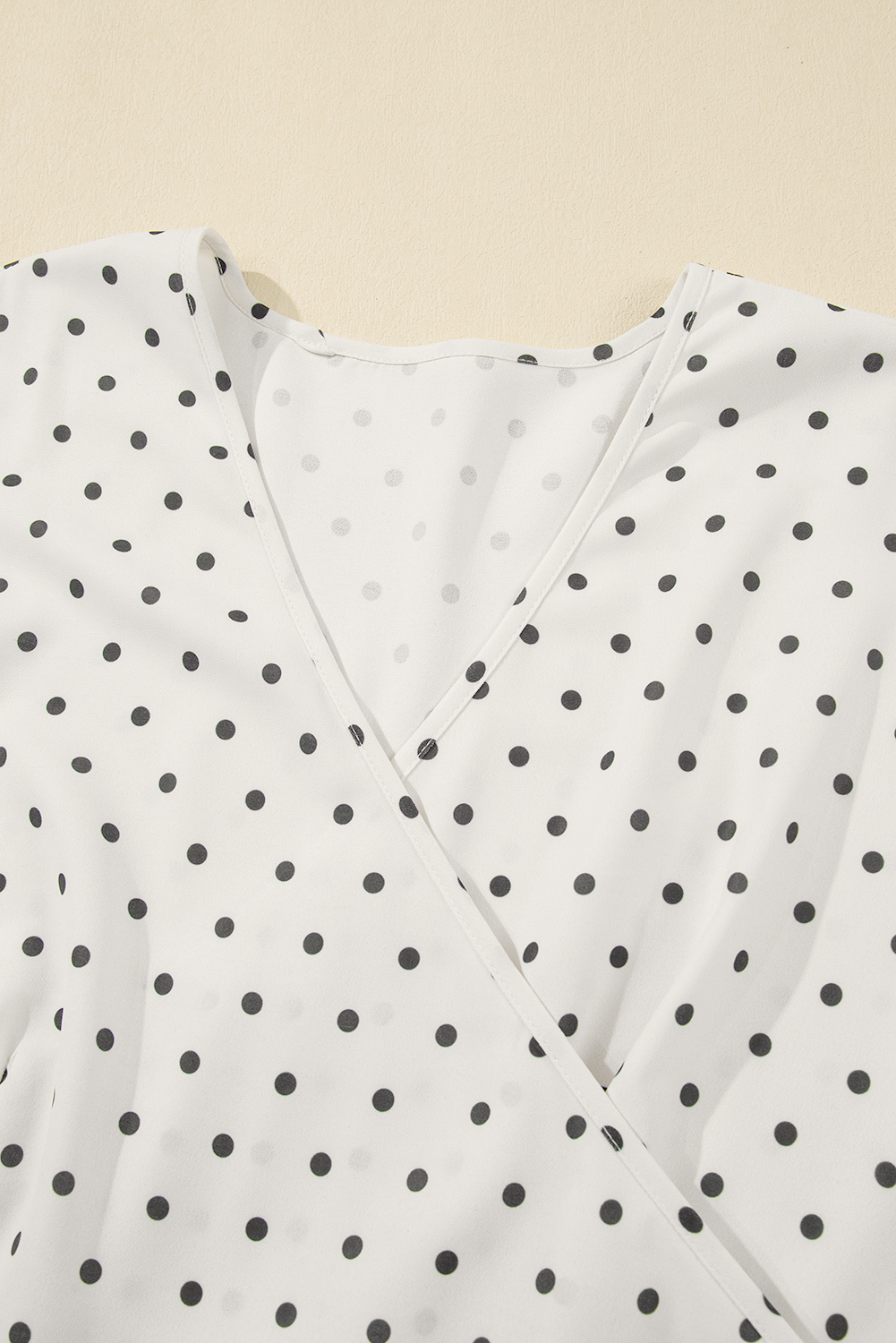 Plus Size Khaki Polka Dot Surplice V Neck Tied Waist Flutter Sleeve Flowy  Midi Dress