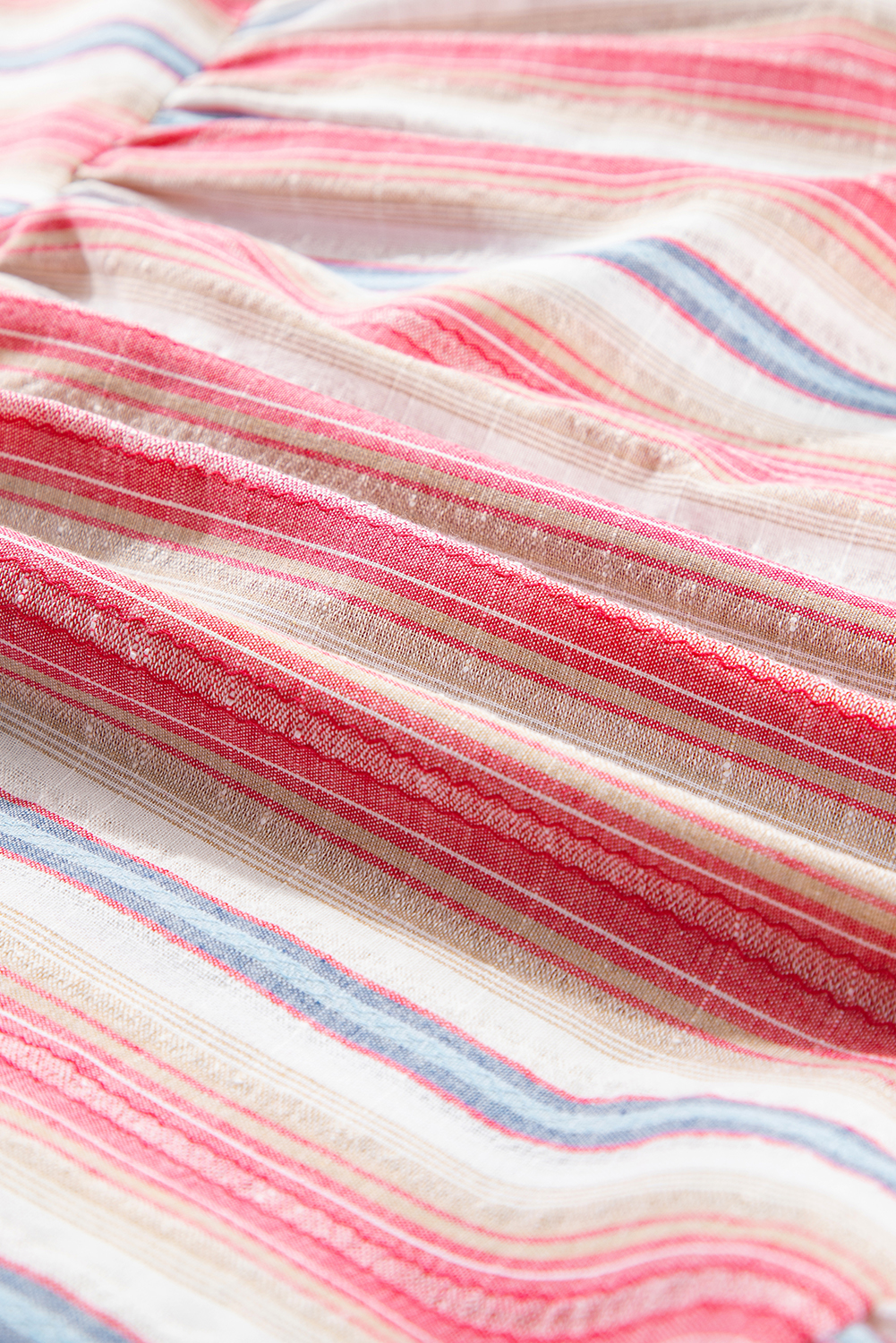 Plus Size White Stripe  Embroidered Detail Flared 3/4 Sleeve V Neck Dress