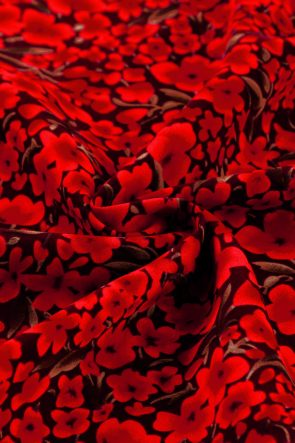 Plus Size Fiery Red Rose Floral Print Ruffle Sleeve  Shift Top