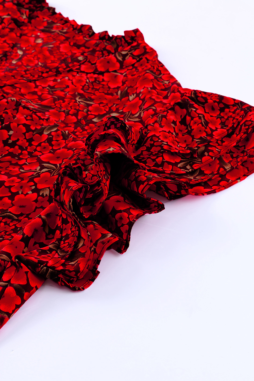 Plus Size Fiery Red Rose Floral Print Ruffle Sleeve  Shift Top