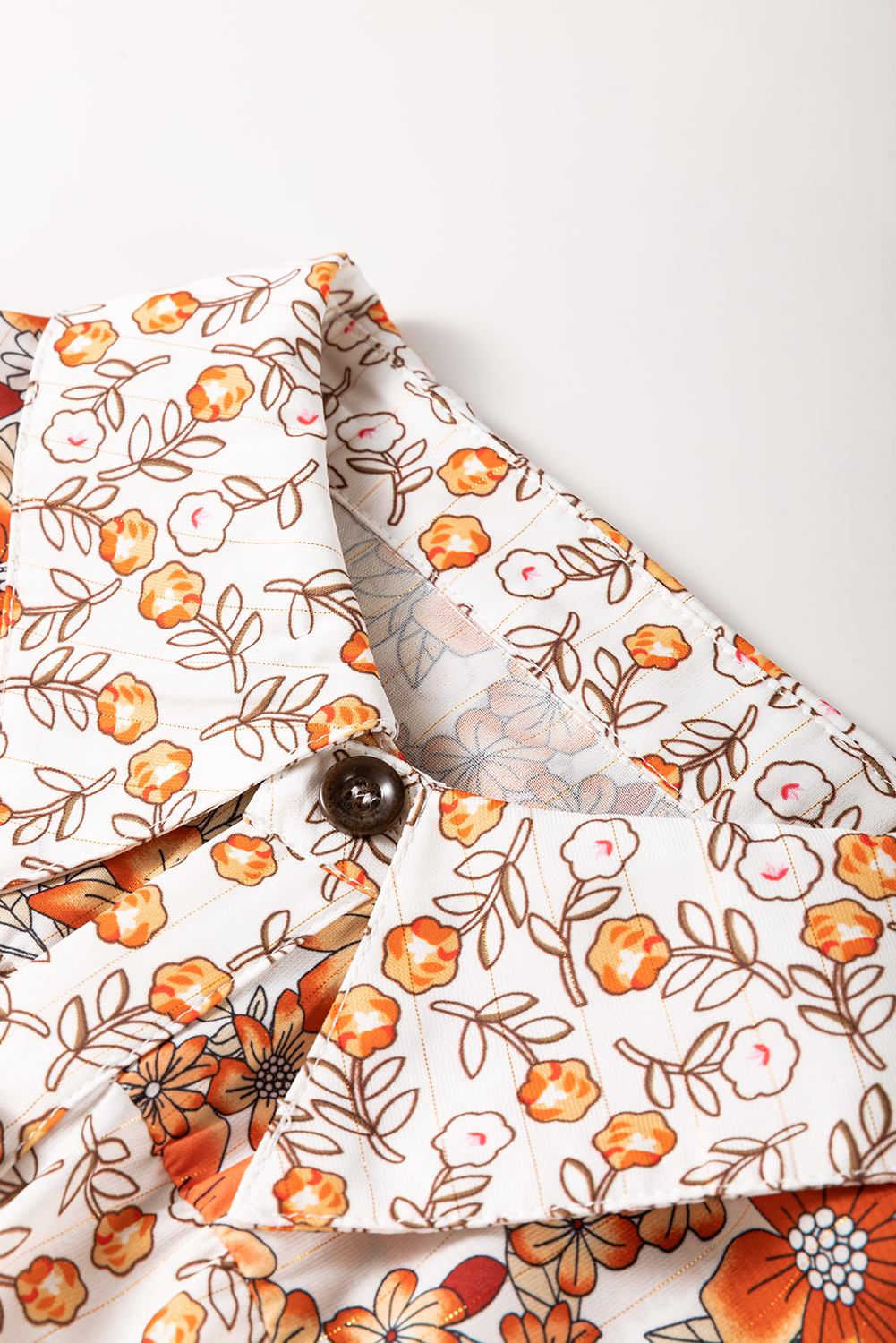 Plus Size Beige  Floral Patchwork Button Front Collared Mini Dress