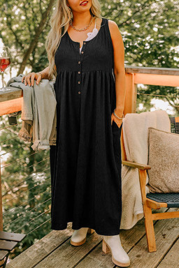 Plus Size Black Sleeveless Button Front Loose Jumpsuit