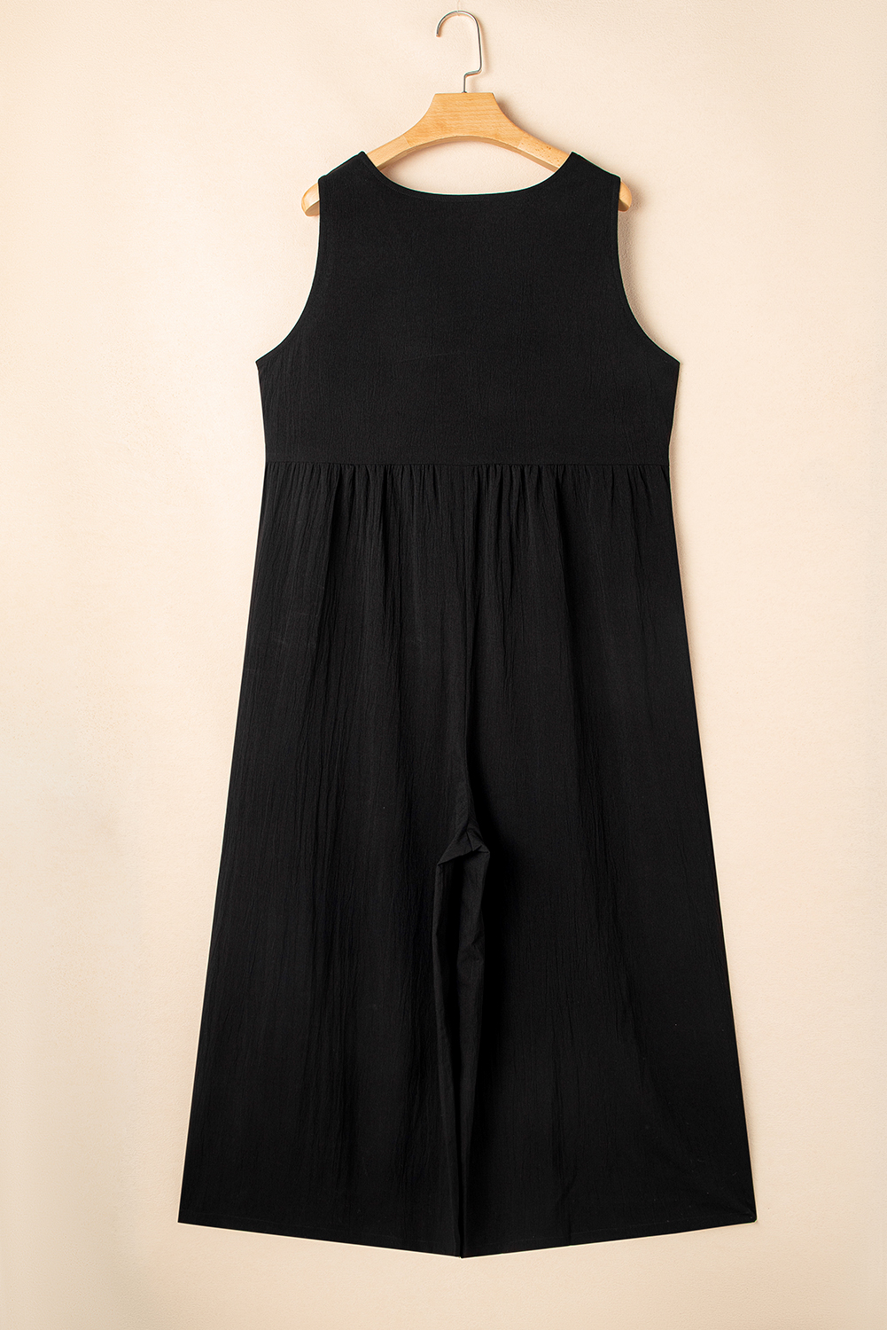 Plus Size Black  Sleeveless Button Front Loose Jumpsuit