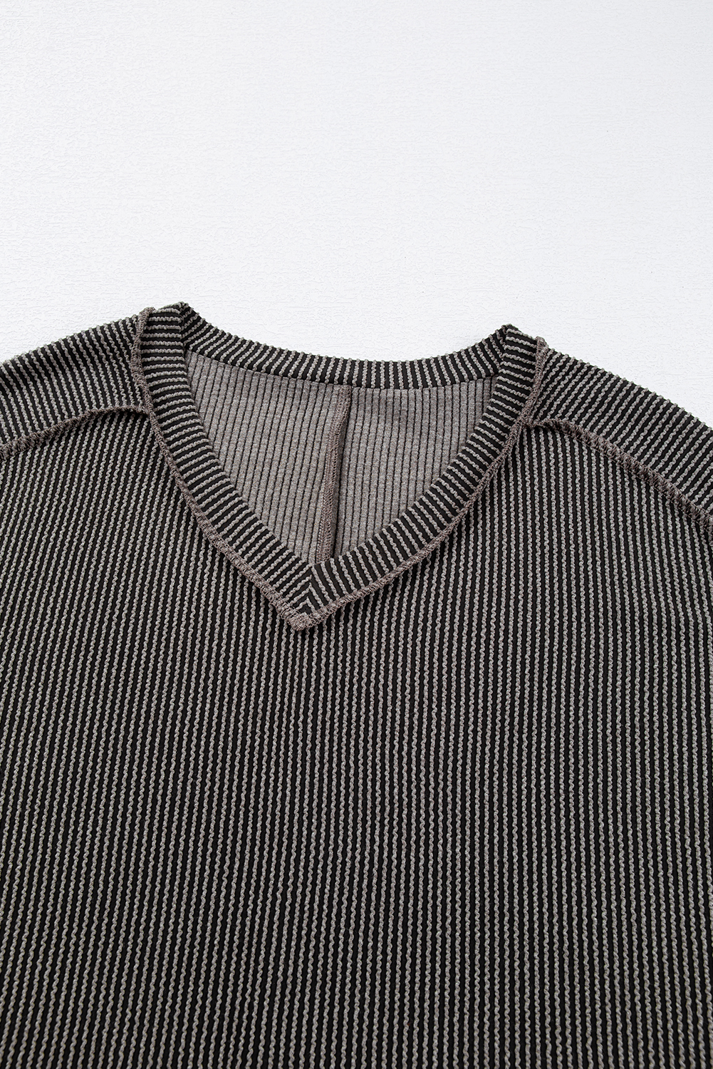 Plus Size Carbon Grey Corded V Neck  T Shirt Dress with Pockets