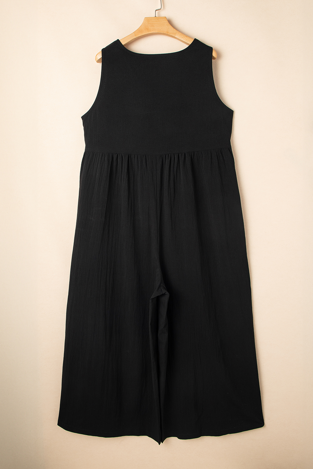 Plus Size Black  Sleeveless Button Front Loose Jumpsuit
