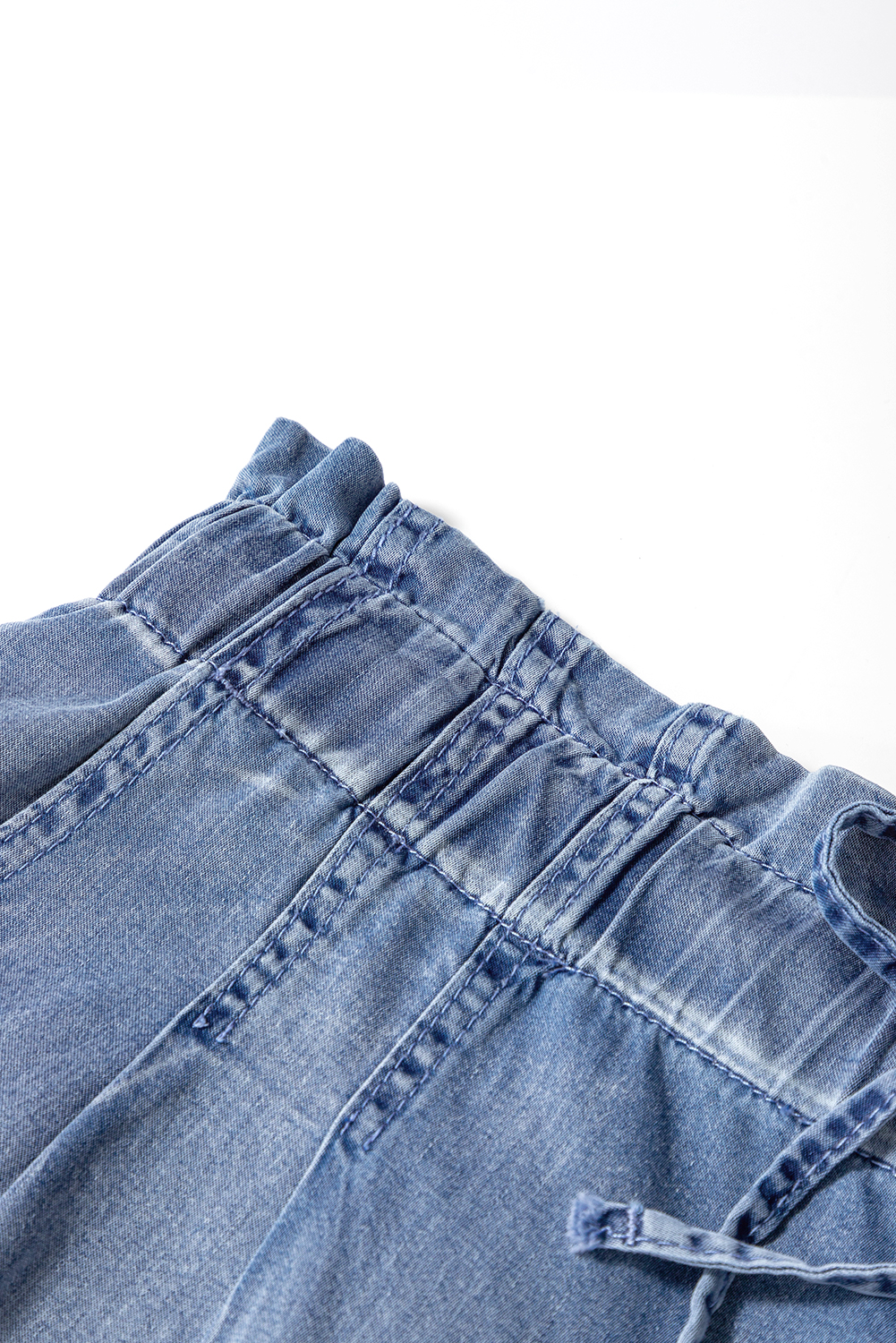 Plus Size Dusk Blue Raw Hem Lace-up High Waist  Denim Shorts