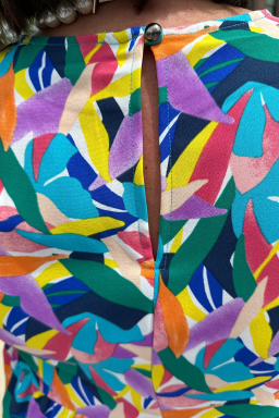 Large Size Blue Geometric Print Ruffled Short Sleeve  Tiered Maxi Dress