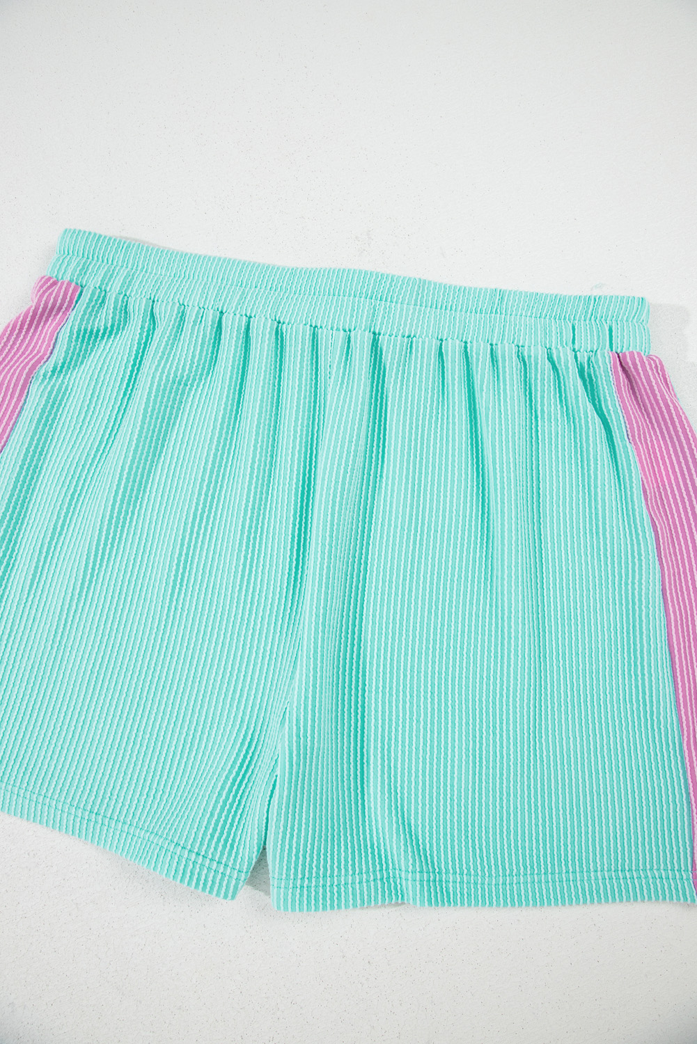 Plus Size Light Blue  Color Block Corded Knit Tee and Shorts Set