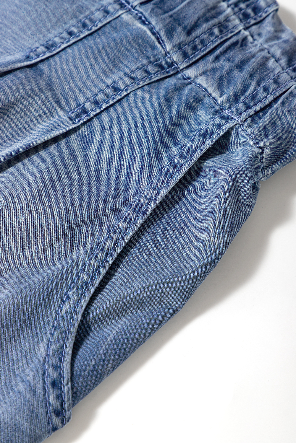 Plus Size Dusk Blue Raw Hem Lace-up High Waist  Denim Shorts