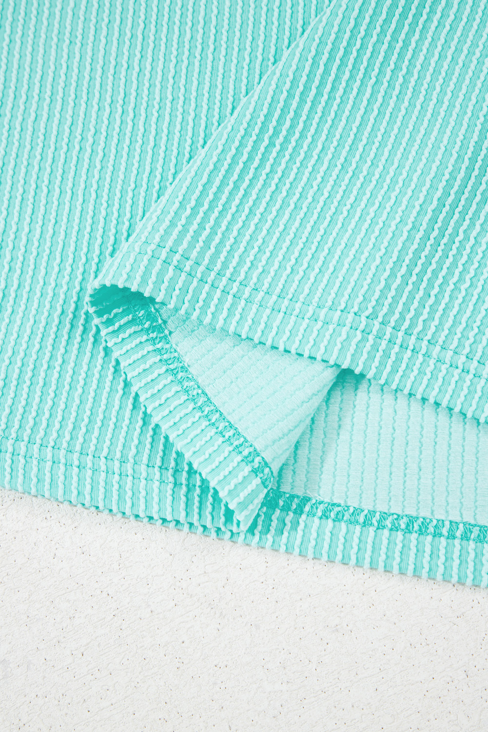 Plus Size Light Blue  Color Block Corded Knit Tee and Shorts Set