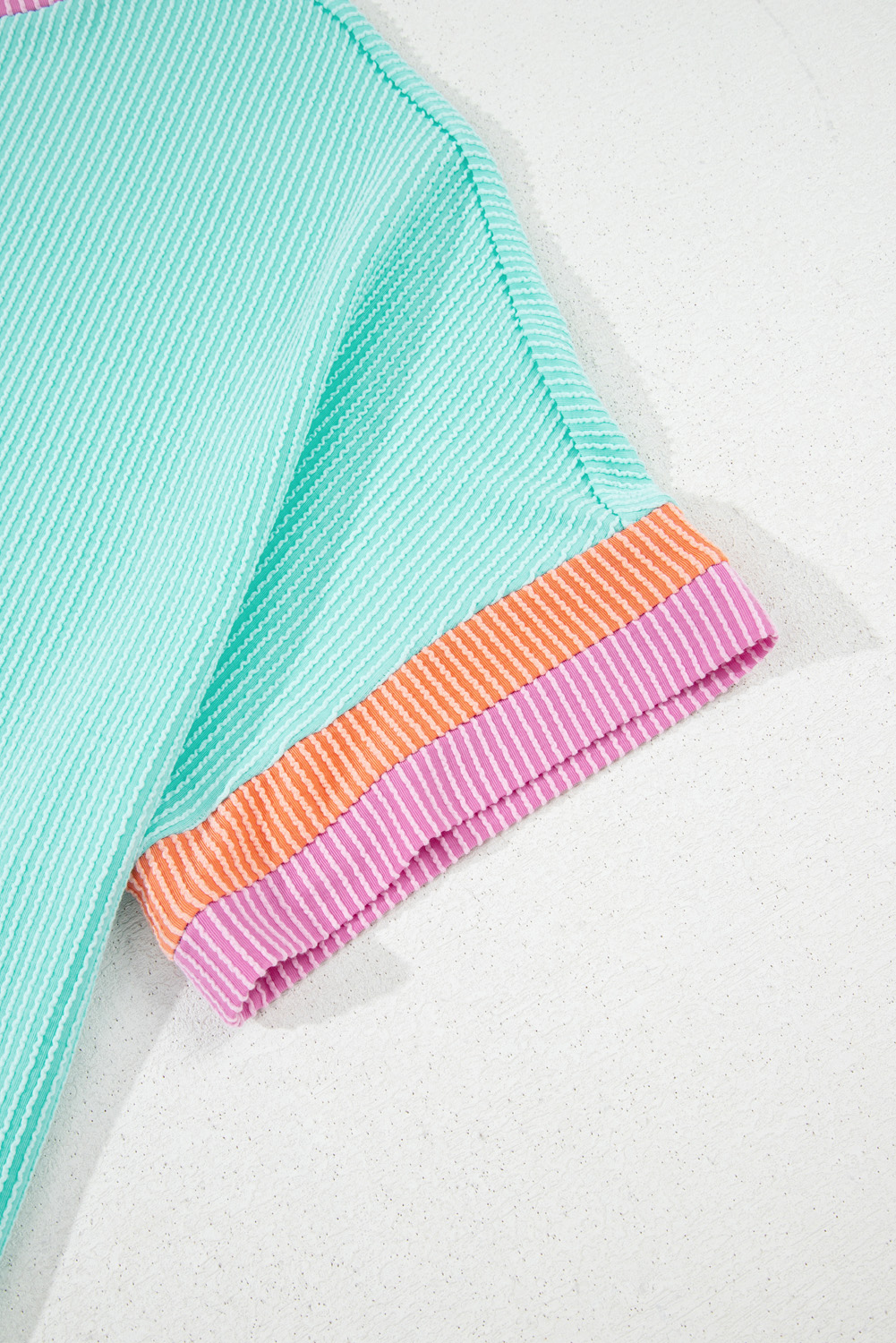 Plus Size Light Blue  Color Block Corded Knit Tee and Shorts Set