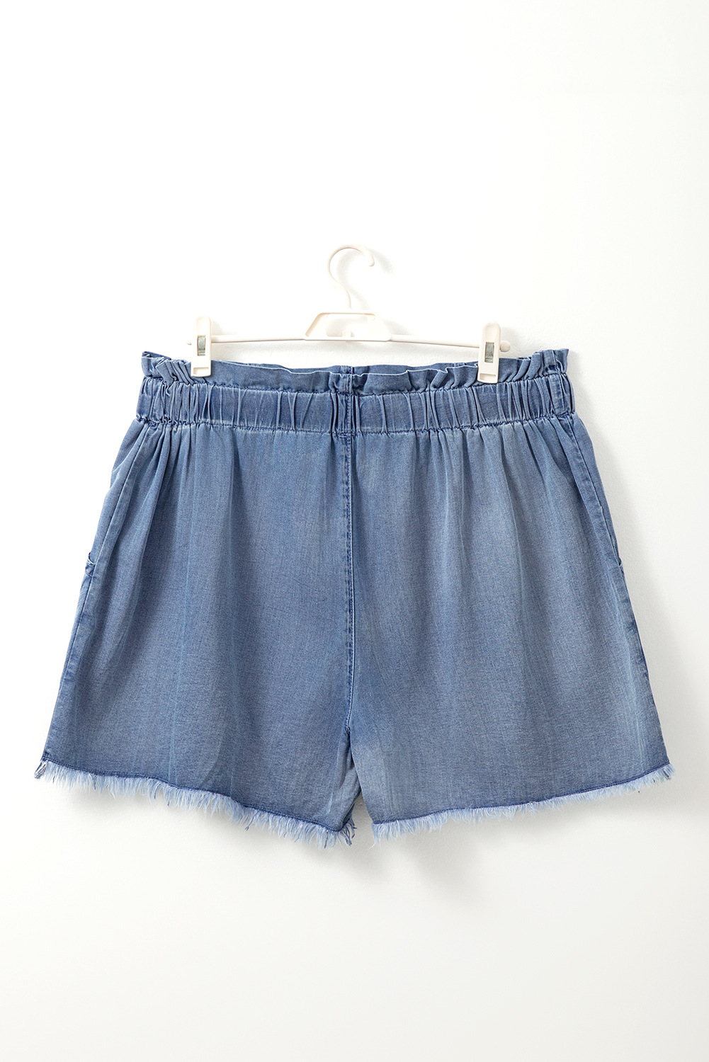 Plus Size Dusk Blue Raw Hem Lace-up High Waist  Denim Shorts