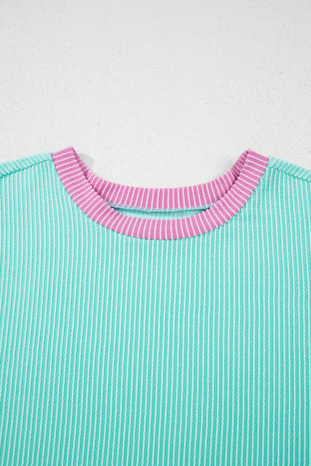 Plus Size Light Blue  Color Block Corded Knit Tee and Shorts Set