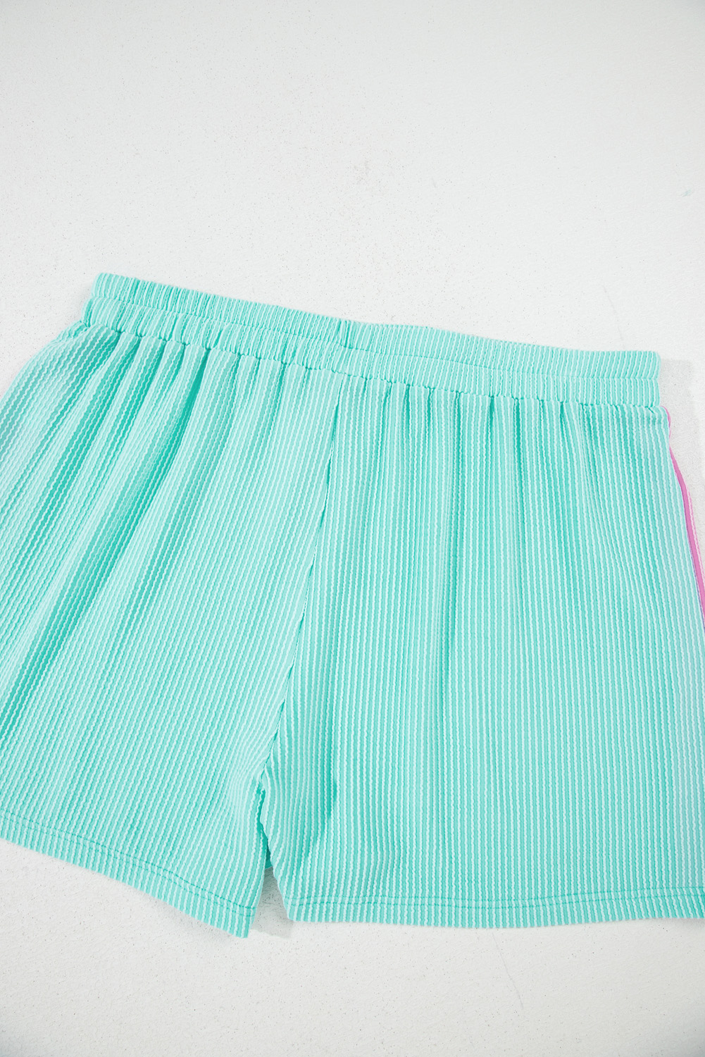 Plus Size Light Blue  Color Block Corded Knit Tee and Shorts Set