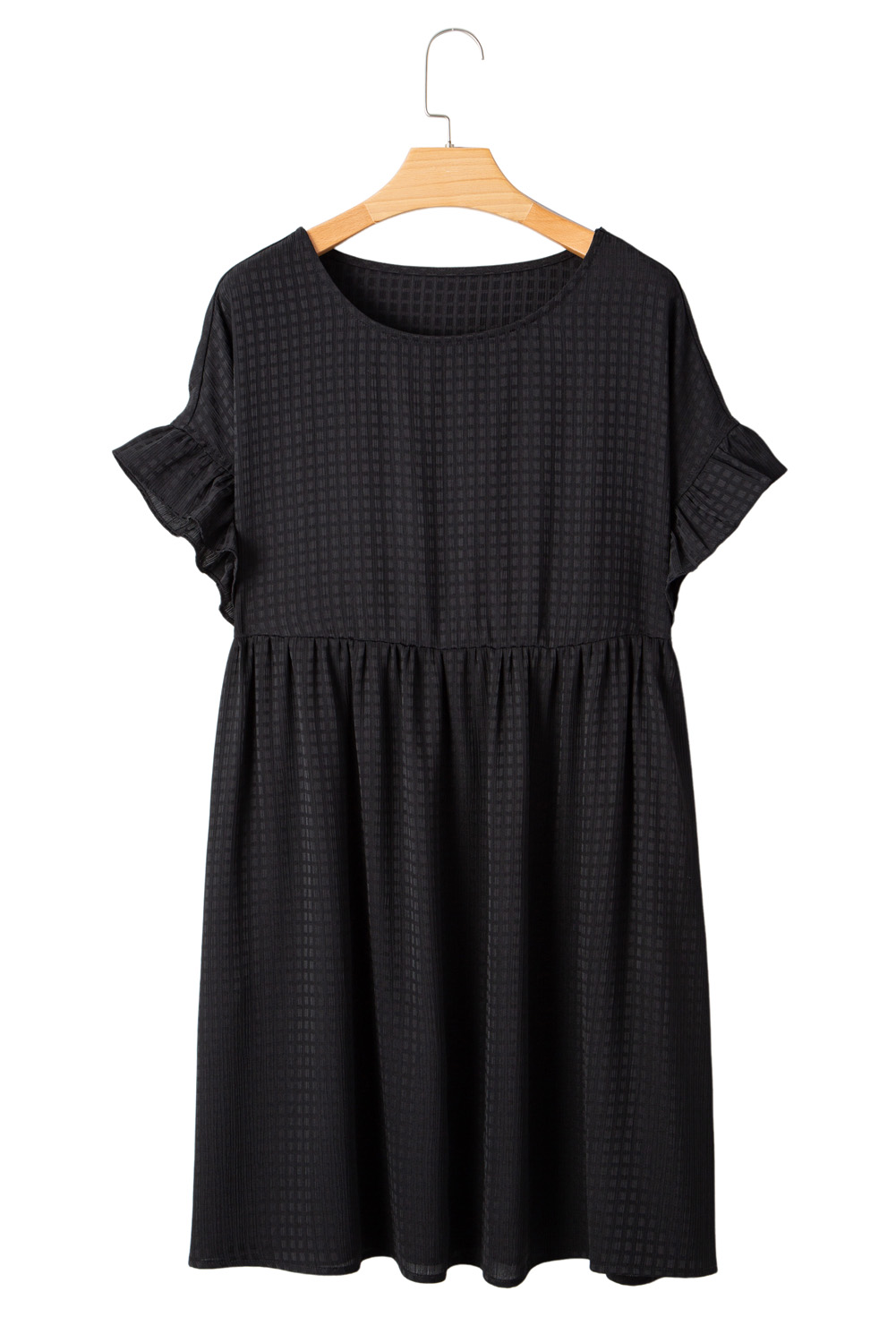 Black Textured Ruffled Sleeve Babydoll Plus Dress