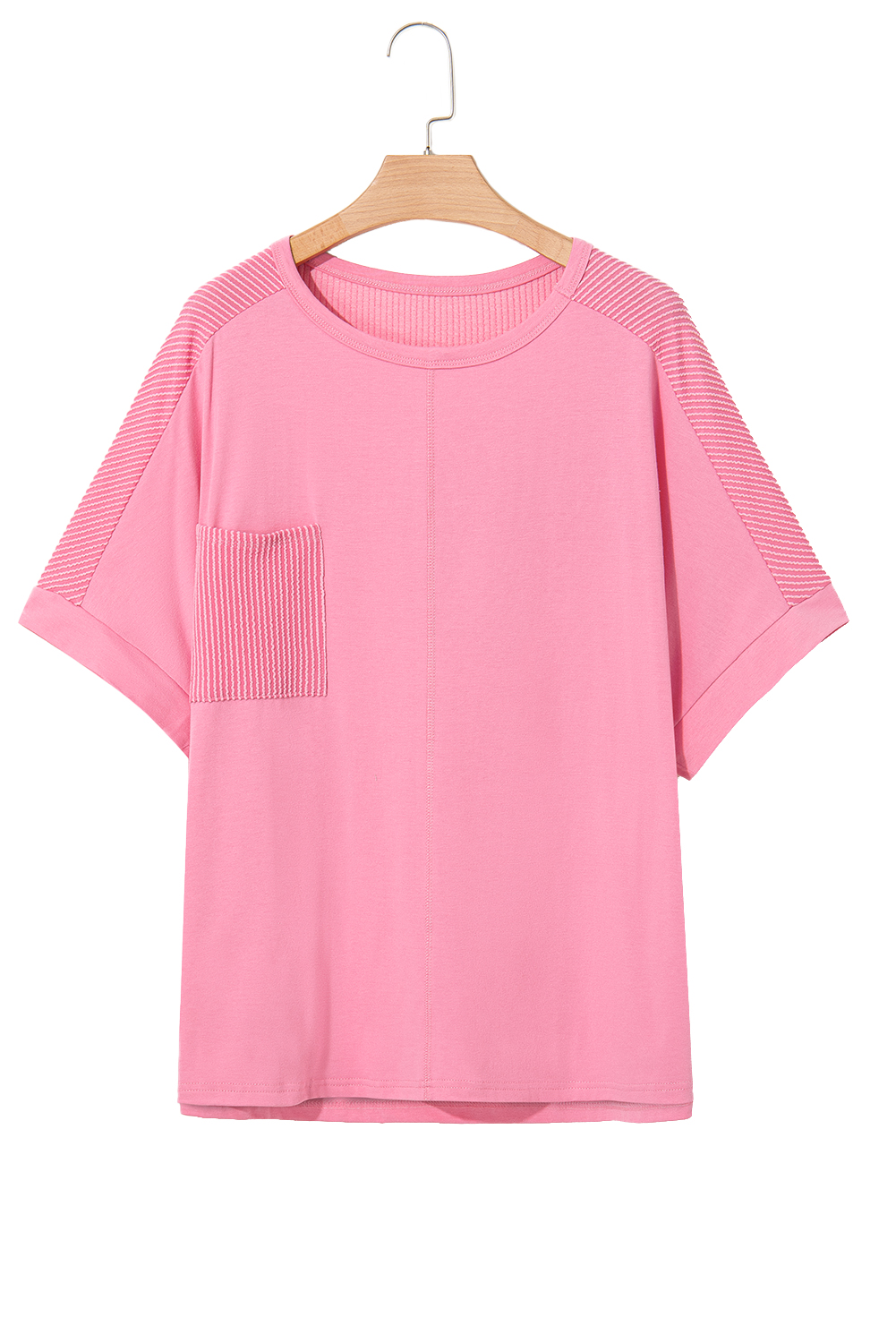 Plus Size Bonbon Corded Patchwork Pocketed  T Shirt
