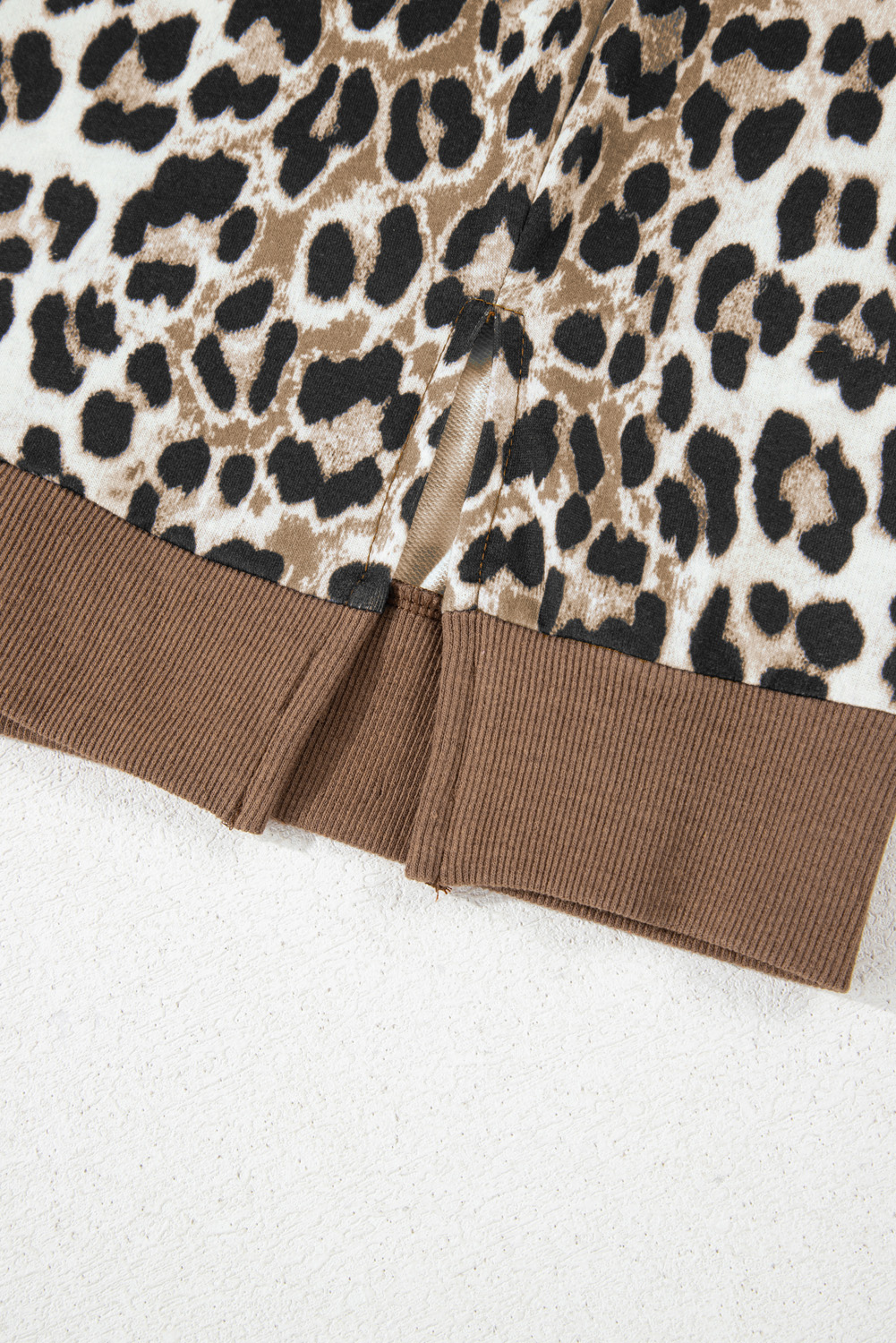 Plus Size Khaki Leopard Contrast Trim Short Sleeve Loose  Top