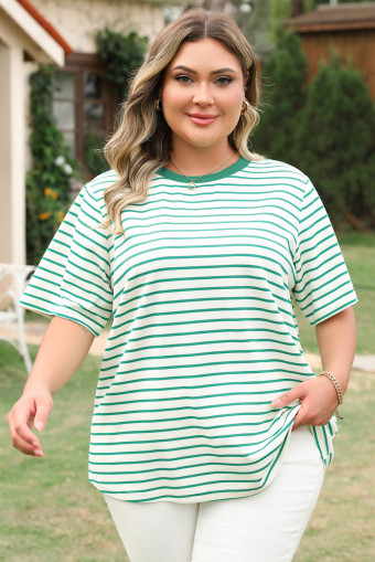 Plus Size Green Stripe  St Patricks Day Round Neck T Shirt