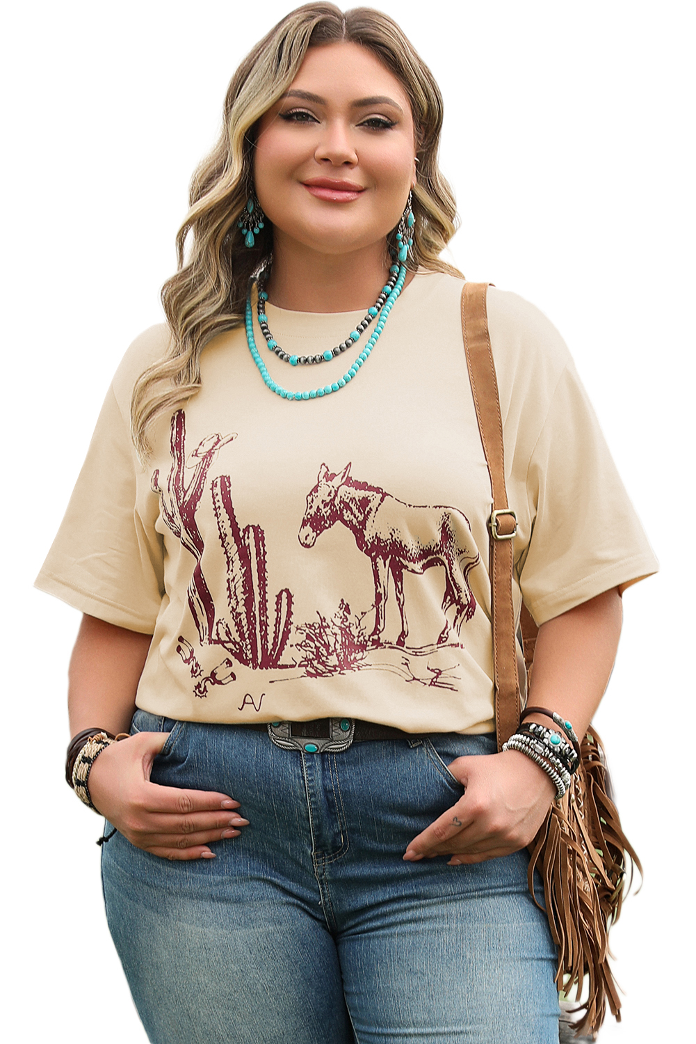 Parchment  Western Burro Cactus Crew Neck Graphic Tee