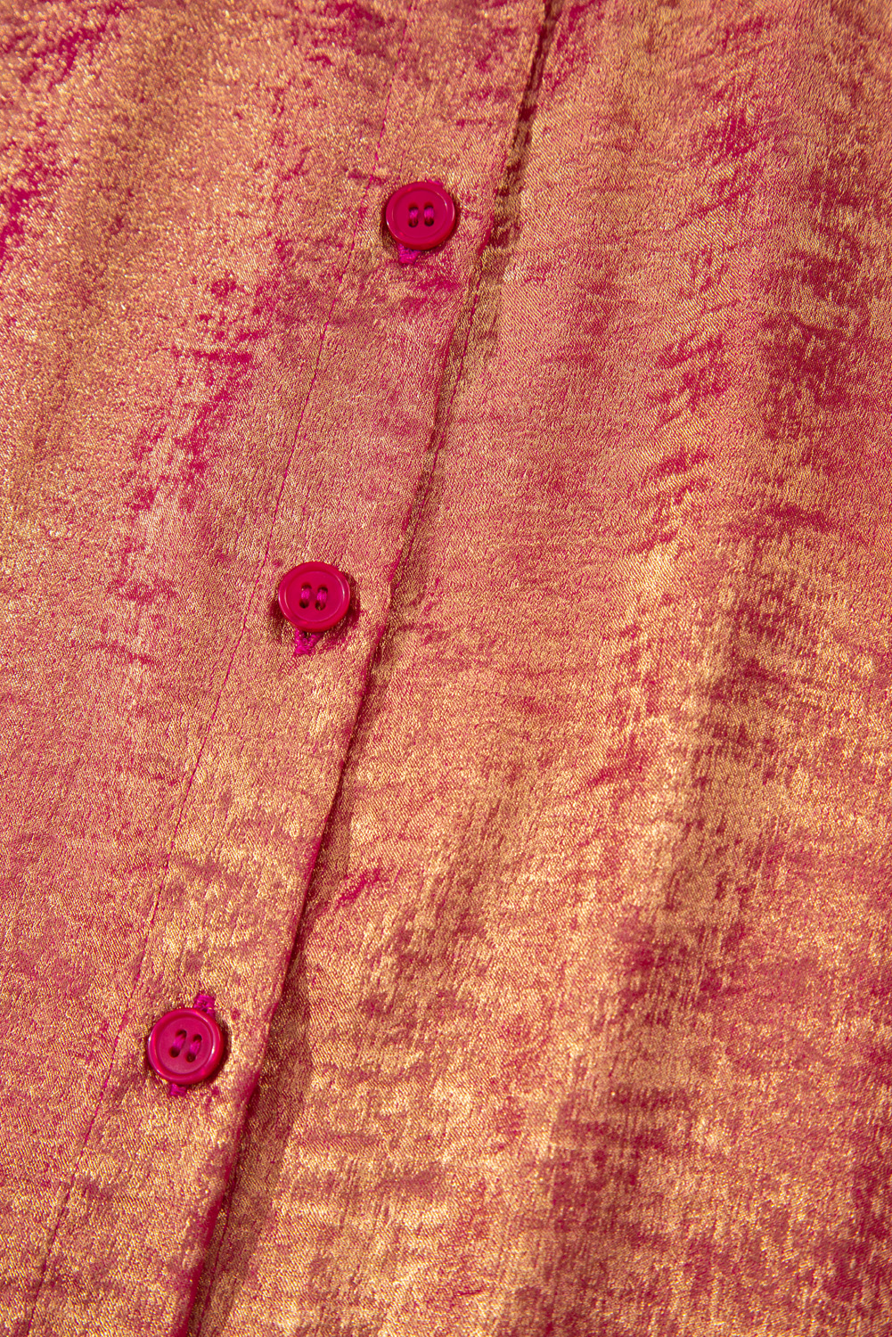 Plus Size Rose Red  Metallic Sheen Short Sleeve Button Up Shirt