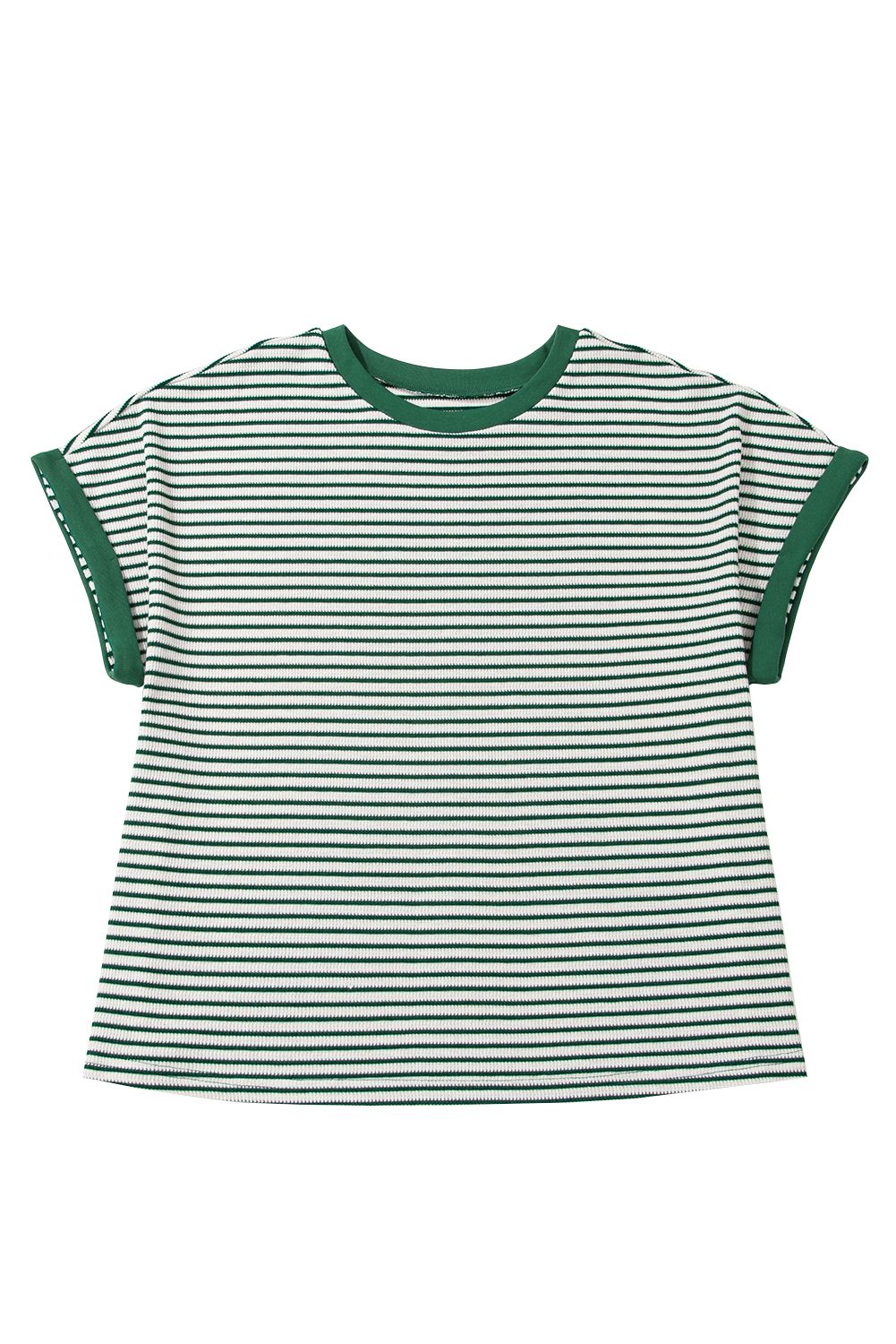 Plus Size Green Stripe Trimmed Round Neck  Boxy Fit T-shirt
