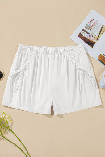 Plus Size White Bow Decor Pockets  Shorts
