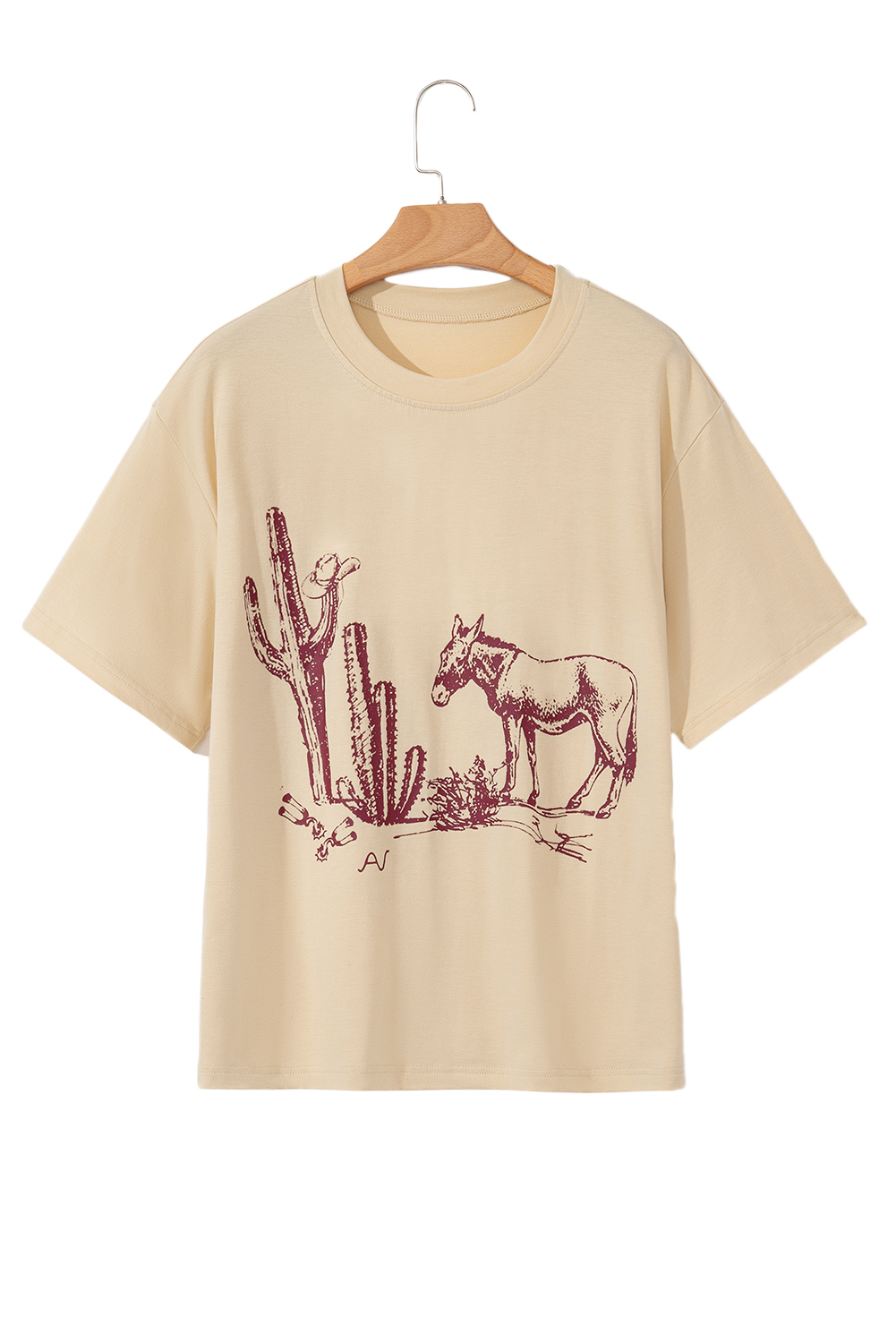 Parchment  Western Burro Cactus Crew Neck Graphic Tee