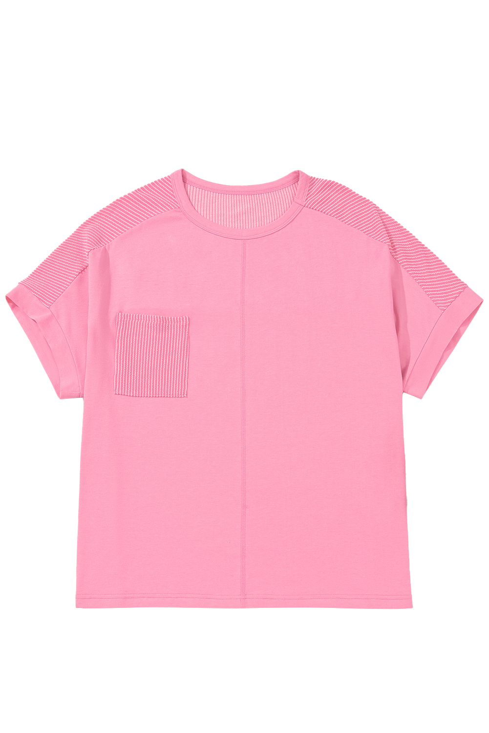 Plus Size Bonbon Corded Patchwork Pocketed  T Shirt