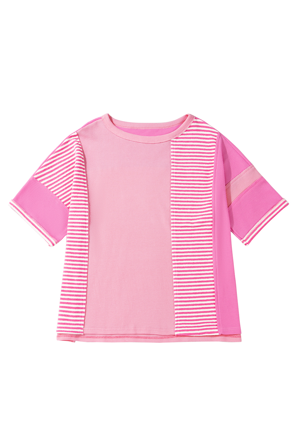 Plus Size Pink Stripe Patchwork Colorblock  T Shirt