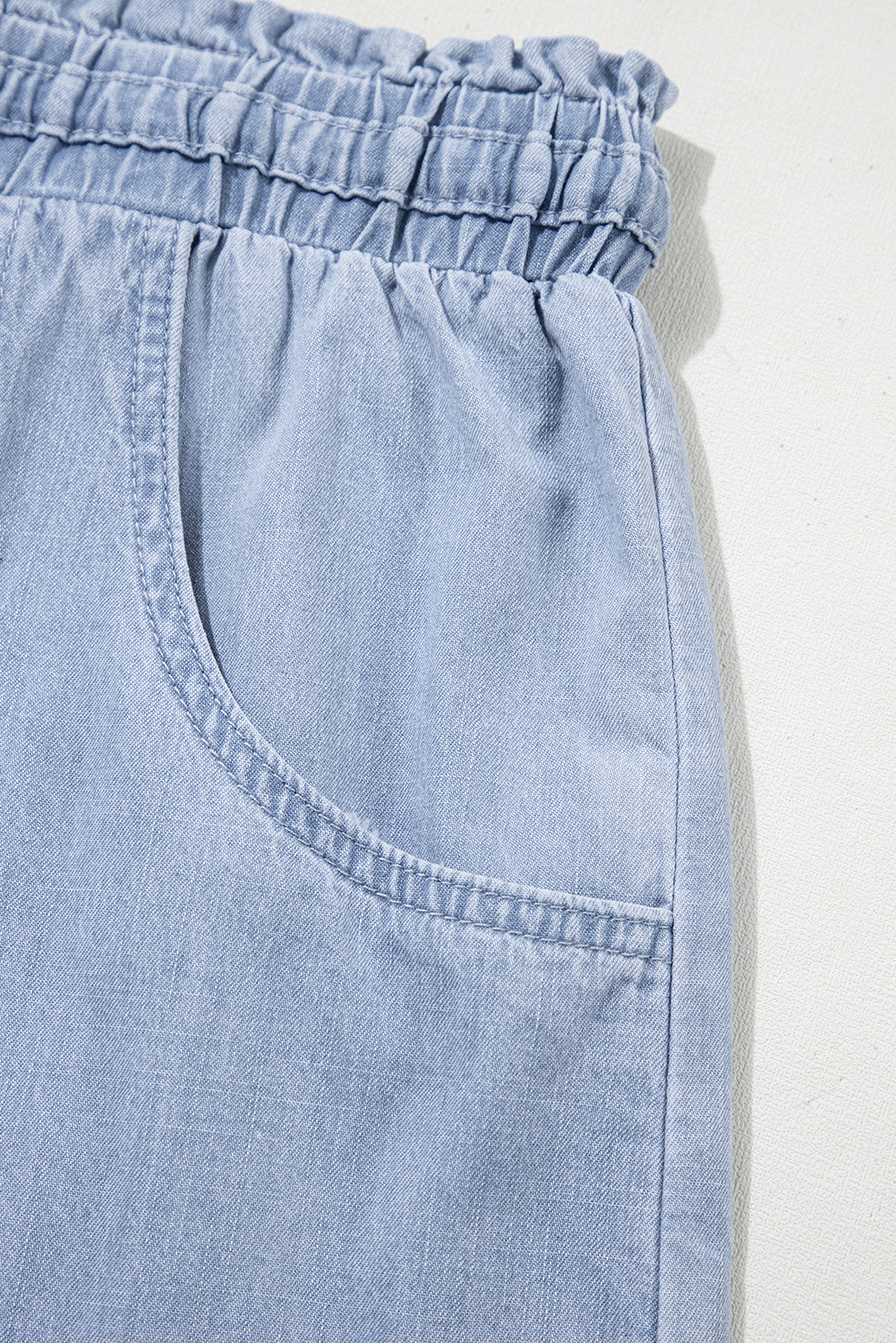 Plus Size Beau Blue Pocketed Drawstring High Waist  Denim Shorts