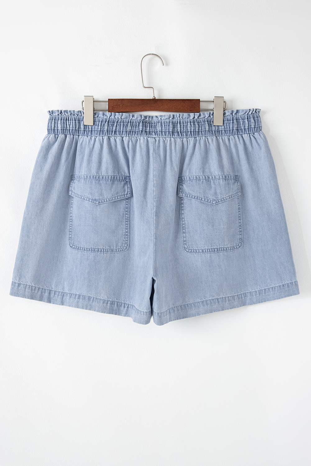 Plus Size Beau Blue Pocketed Drawstring High Waist  Denim Shorts
