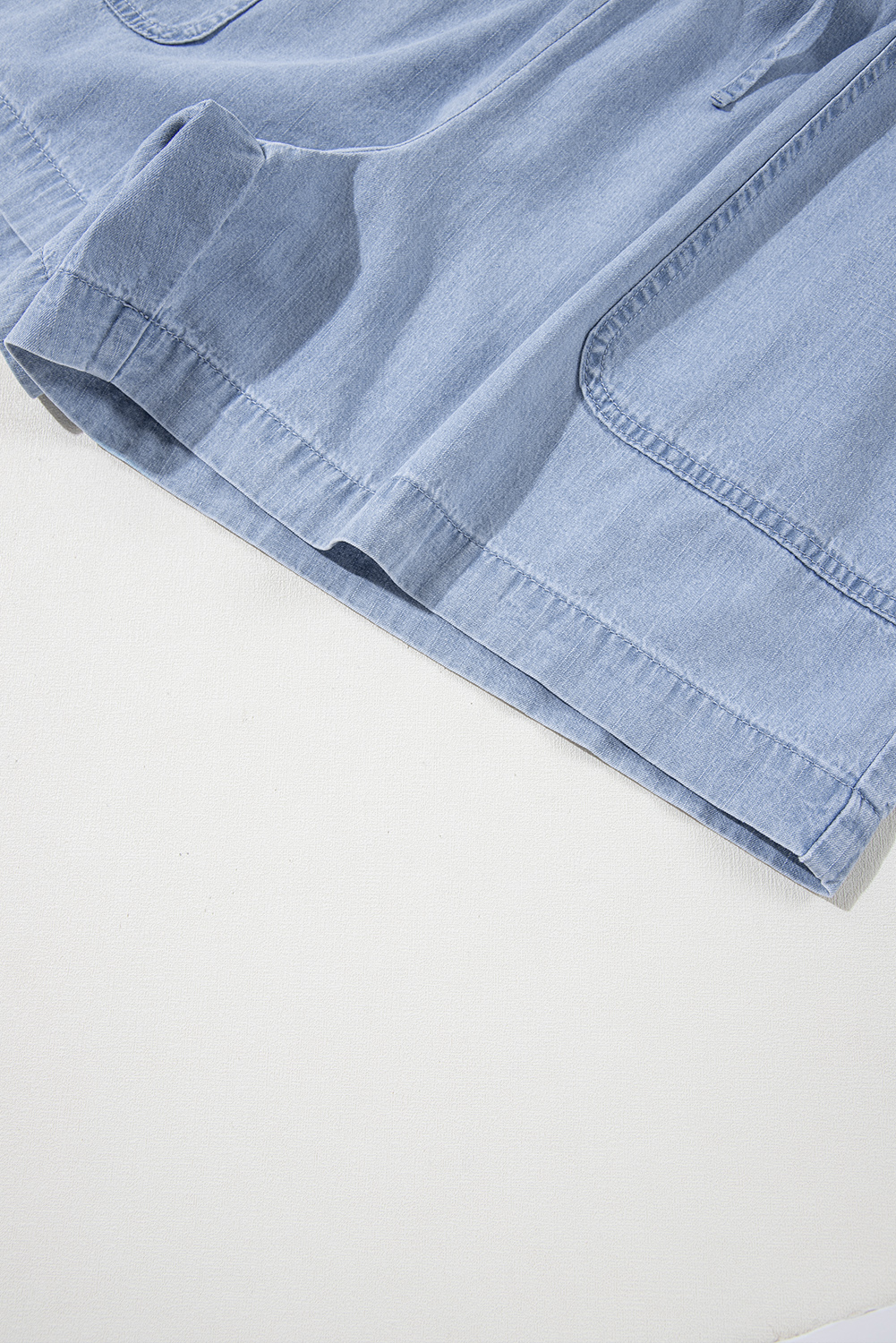 Plus Size Beau Blue Pocketed Drawstring High Waist  Denim Shorts