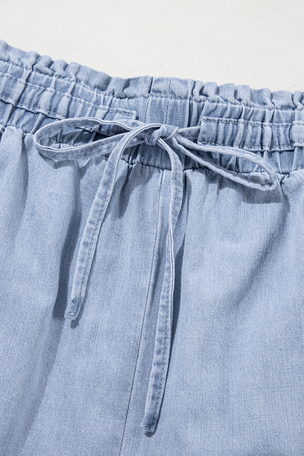 Plus Size Beau Blue Pocketed Drawstring High Waist  Denim Shorts