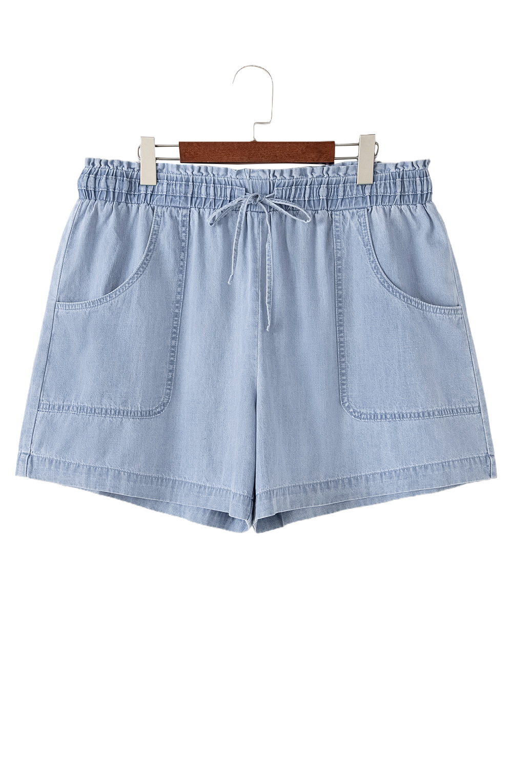 Plus Size Beau Blue Pocketed Drawstring High Waist  Denim Shorts