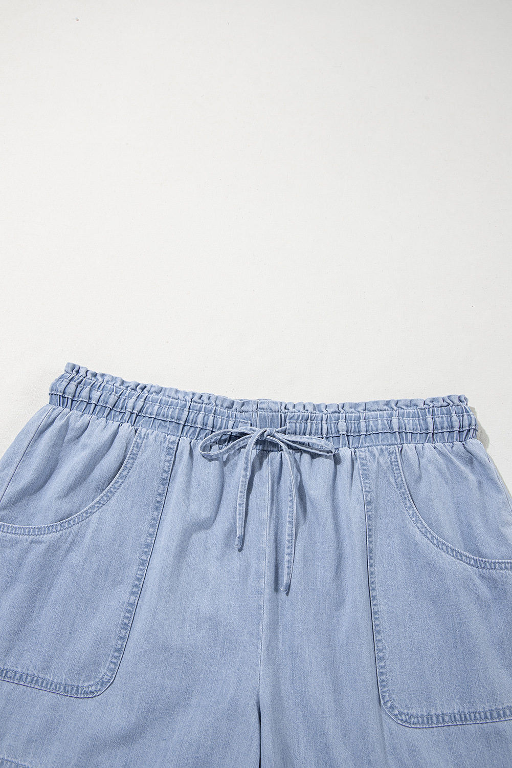 Plus Size Beau Blue Pocketed Drawstring High Waist  Denim Shorts