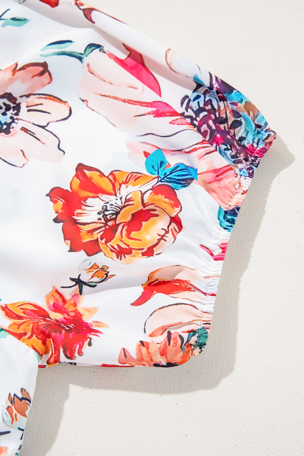 Plus Size White Floral Square Neck Puff Sleeve Flowy  Midi Dress