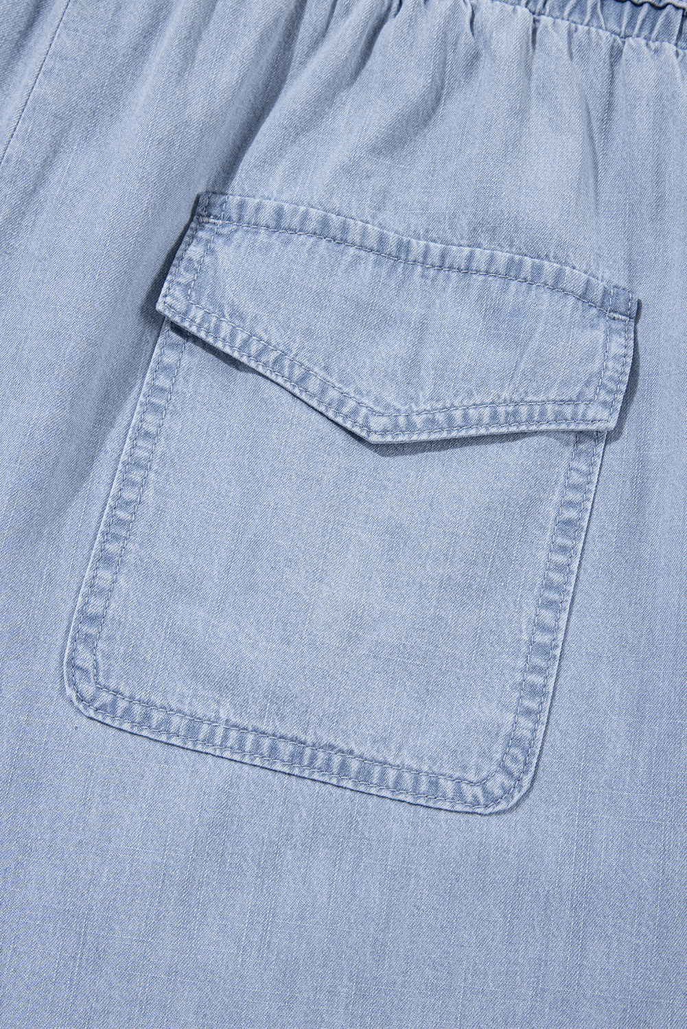 Plus Size Beau Blue Pocketed Drawstring High Waist  Denim Shorts