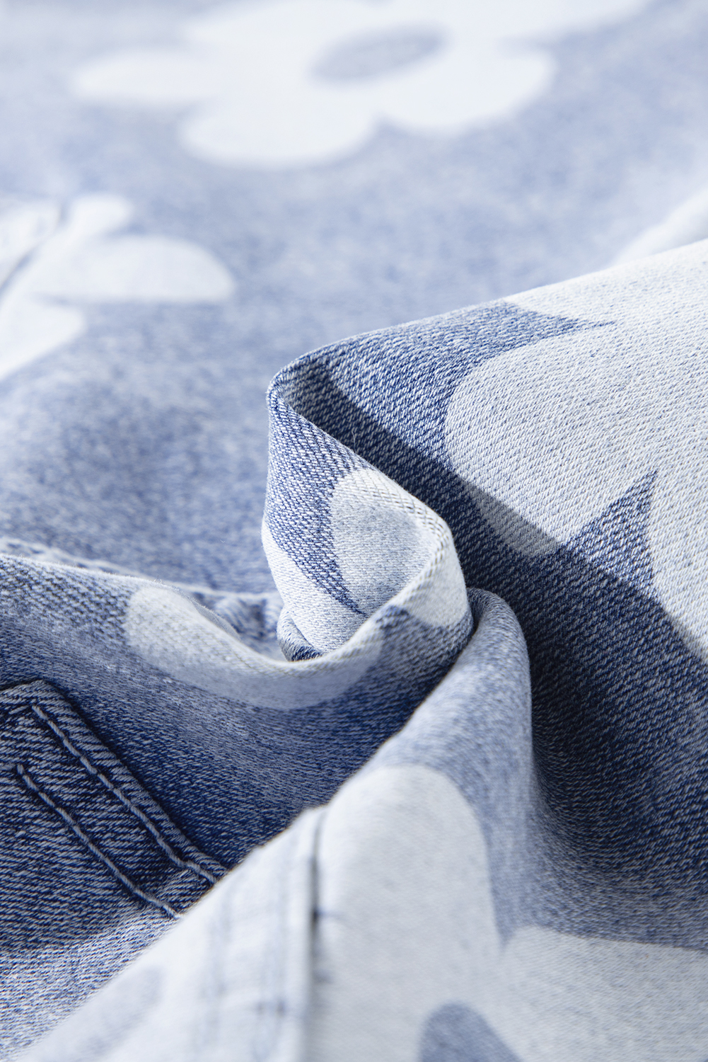 Plus Size Ashleigh Blue Floral Pattern High Waist Raw Hem  Denim Shorts