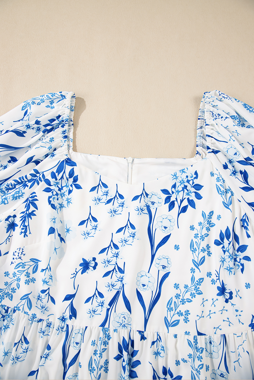 Plus Size Sky Blue Floral Print Sweetheart Neck  Midi Dress