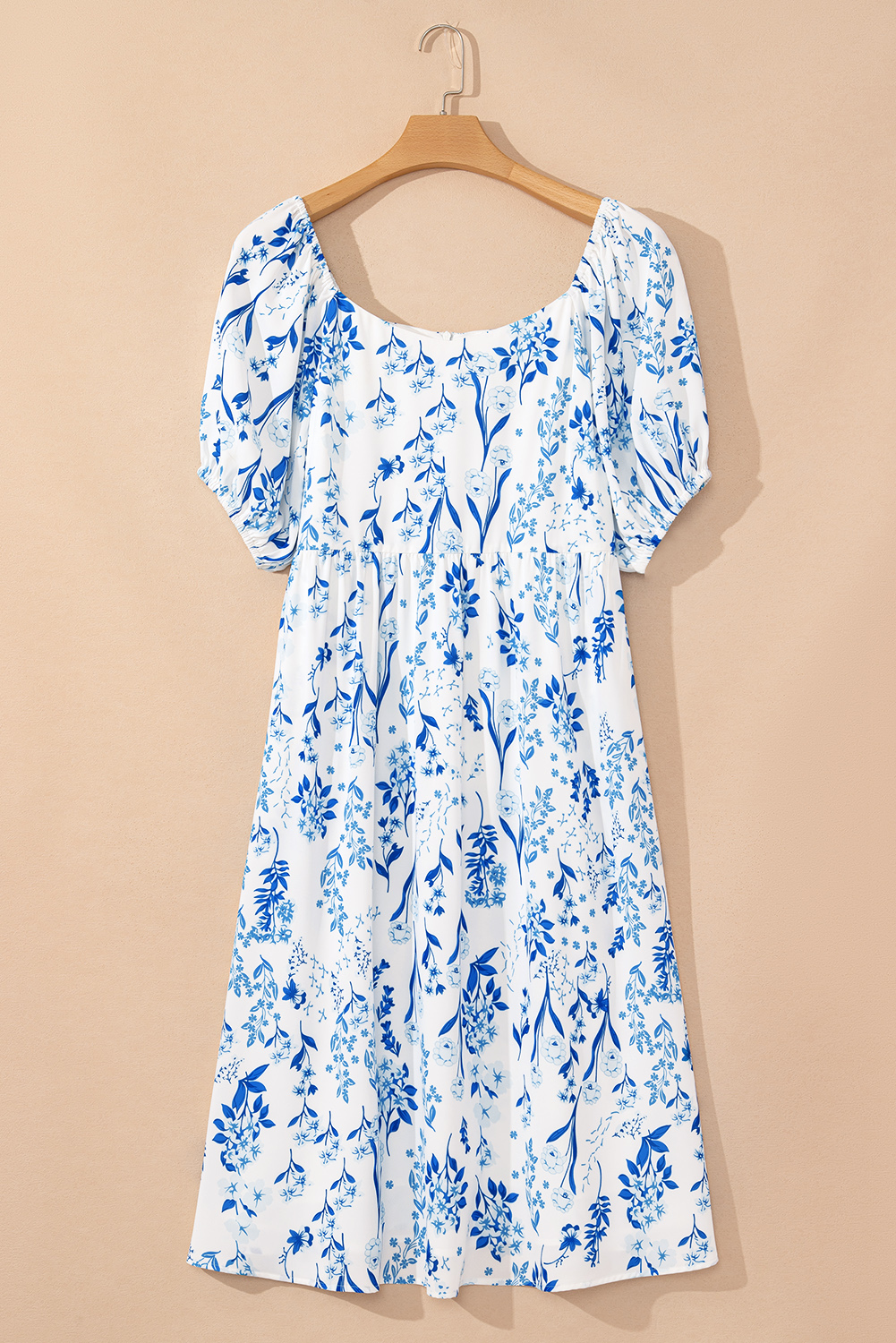 Plus Size Sky Blue Floral Print Sweetheart Neck  Midi Dress
