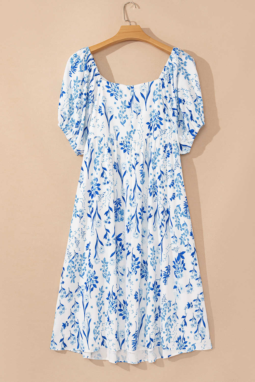 Plus Size Sky Blue Floral Print Sweetheart Neck  Midi Dress